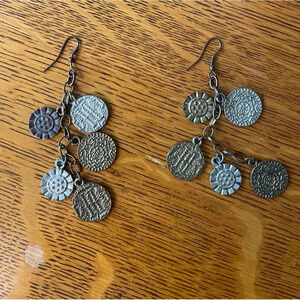 Coin Necklace and Earring Set Adjustable Length Mixed Metal Dangle Multi Charm